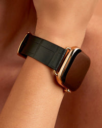 Chalonne Orleans in matte black alligator leather luxury Apple Watch band on model