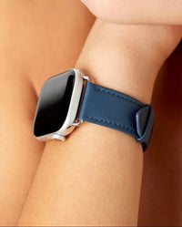 Chalonne Sorrento in bleu leather luxury Apple Watch band on model