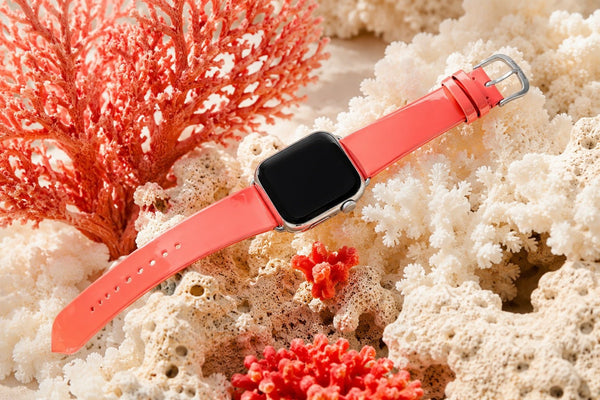 Liquid in Coral: A Luxury Patent Leather Apple Watch Band for Women