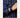 A close-up of a model wearing the Calafate in blue with iolite and a matching navy and gold patterned blouse.