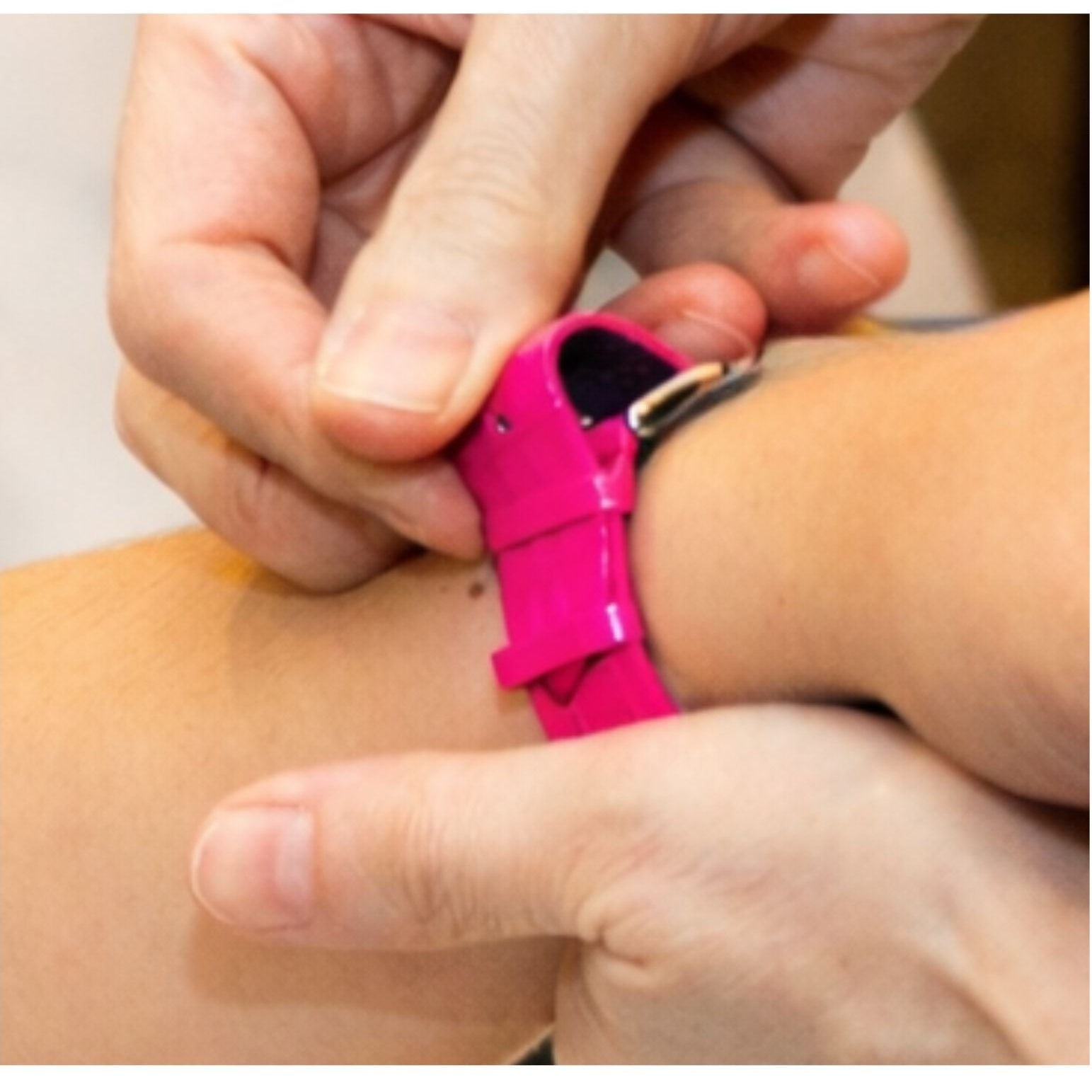 Chalonne Apple Watch band being fastened on wrist