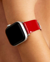 Chalonne Liquid in red, patent leather, luxury Apple Watch band on model 
