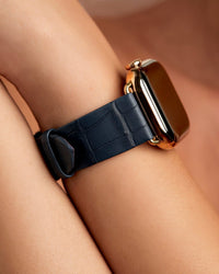Chalonne Orleans Blue Gold Apple Watch Straps On Model