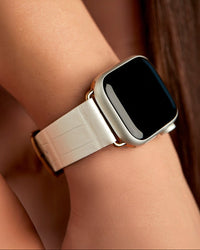 Chalonne Orleans in white alligator leather luxury Apple Watch band on model 