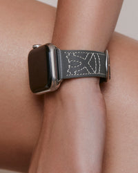 Chalonne Sedona in gray stitched leather luxury Apple Watch band on model 