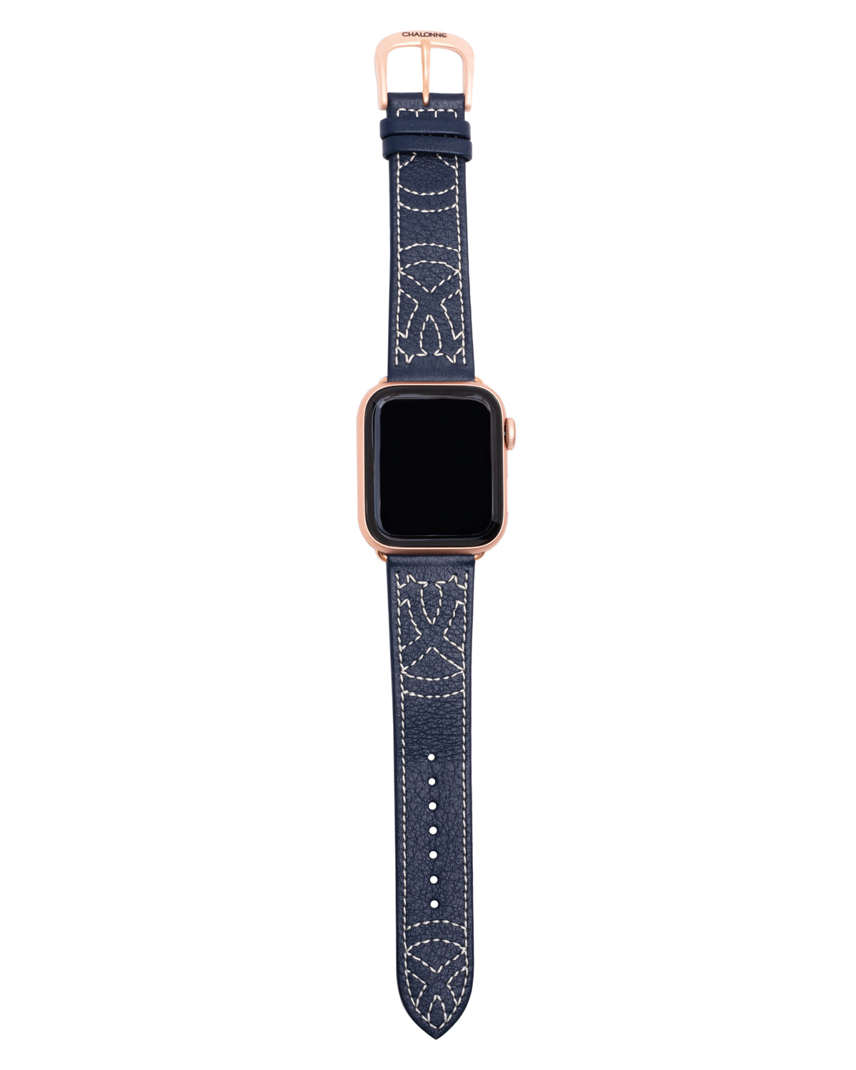 Sedona In Navy - Leather Luxury Apple Watch Band - Rose Gold, Chalonne